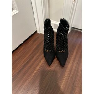 ALDO Black Suede Mesh Stiletto Heel Booties Ankle Boots Pointed Toe Zip